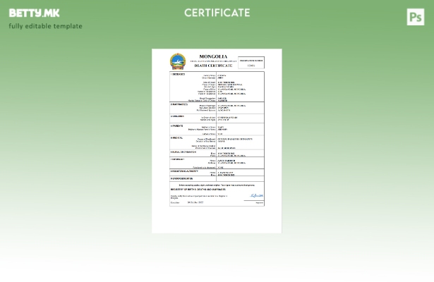 модерен стил Монголија витална евиденција за смртен шаблон Word и PDF шаблон